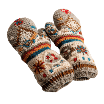 Handcrafted Knitted Mittens with Colorful Patterns and Warm Textiles for Cold Weather Use png