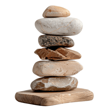 Balanced Arrangement of Smooth Pebbles on a Wooden Base for Serenity and Natural Aesthetics png