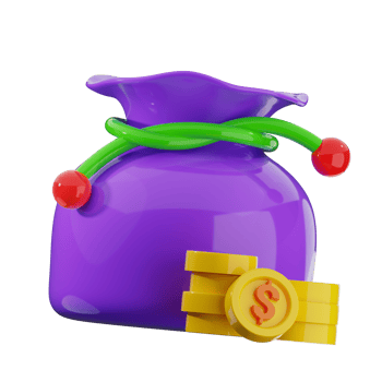 Purple Money Bag with Coins png