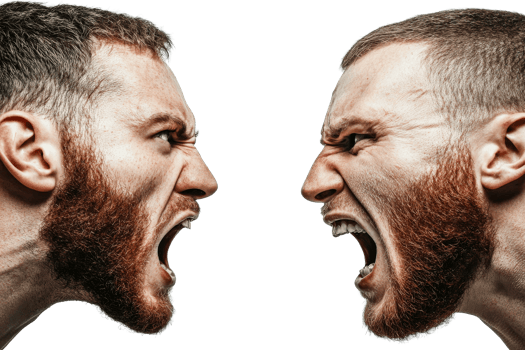 Two aggressive men face to face with anger, frustration, cut out transparent png