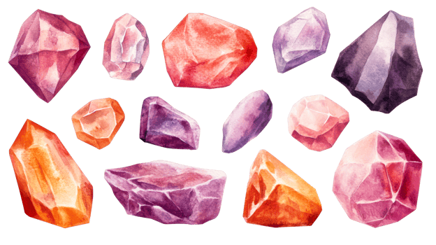 Watercolor Crystals Clipart Set, Fantasy Gemstones, Cut Out Transparent png