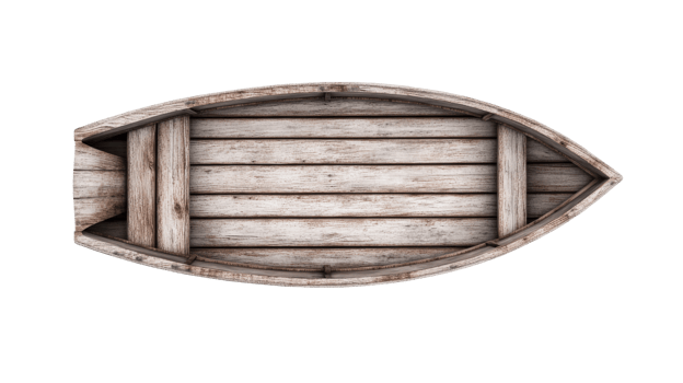 Wooden boat with rustic design on transparent background png