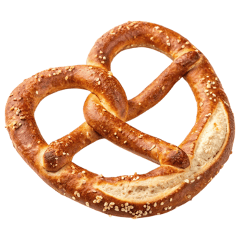 Freshly baked heart-shaped pretzel with a golden-brown crust and sesame seeds, showcasing a delicious and unique twist. png