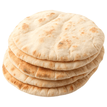 Stacked pita bread with a light brown crust, showcasing a soft and fluffy texture. png