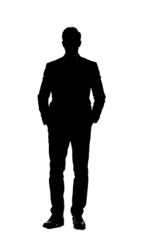 silhouette of a man in a suit standing on a transparent background png
