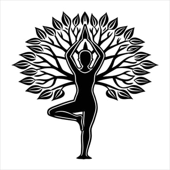 Yoga tree silhouette illustration vector