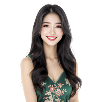 A woman with long hair and a green dress png
