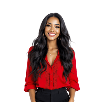 A woman in a red shirt and black pants png