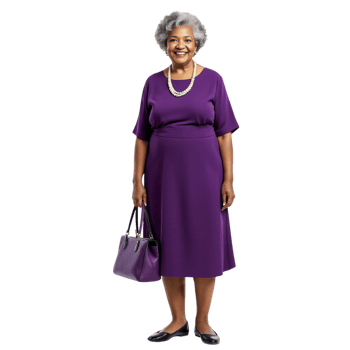 An older woman in purple dress and purse png