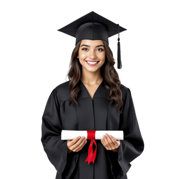 A young woman in a graduation gown holding a diploma png