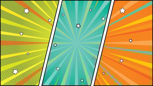 Comic Book Panel with Pop Art Burst, Halftone Dots, Rays, and White Star Accents vector