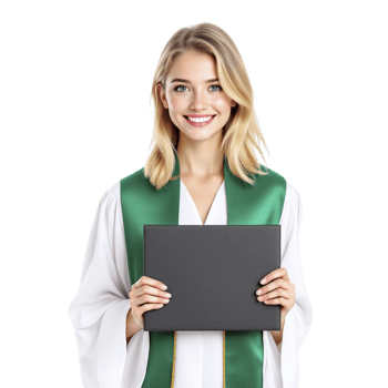 A woman in a graduation gown holding a blank board png