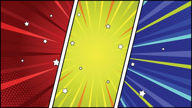 Vibrant Comic Book Panel Backgrounds with Star Accents and Retro Burst Effects vector