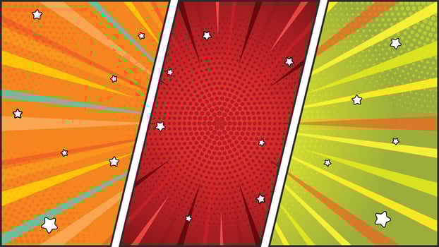 Vivid Comic Book Panel Backgrounds with Stars, Halftone Effects and Stripes vector