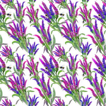 Wrapping paper with hand drawn lush purple wildflowers bouquet png