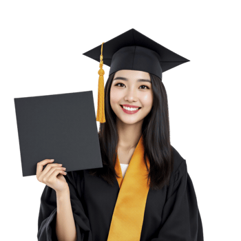 Asian woman in graduation gown holding blank paper png