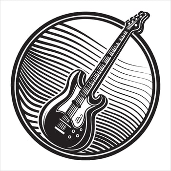 Guitar logo with black and white stripes vector