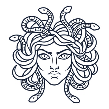 Medusa illustration with snake hair, mythological gorgon art vector