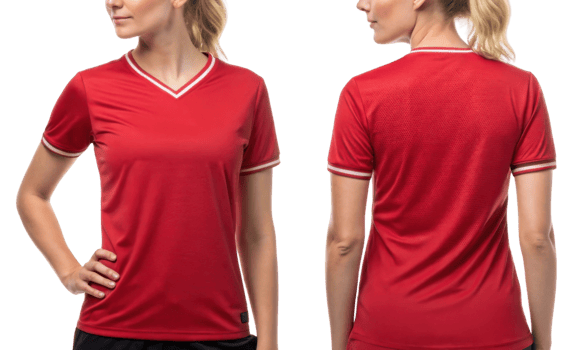 vibrant red soccer jersey mockup showcases stylish design perfect for athletes. This versatile piece combines comfort and performance seamlessly png
