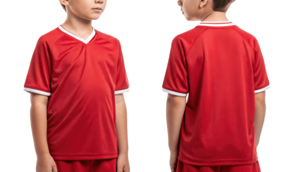 vibrant soccer jersey mockup showcases young athlete ready for game, highlighting sporty design and comfortable fit png