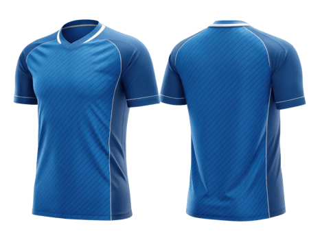 vibrant blue soccer jersey mockup showcasing sleek design perfect for sports enthusiasts. This stylish piece is ideal for teams and fans alike png