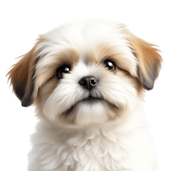 A small dog is looking up at the camera png