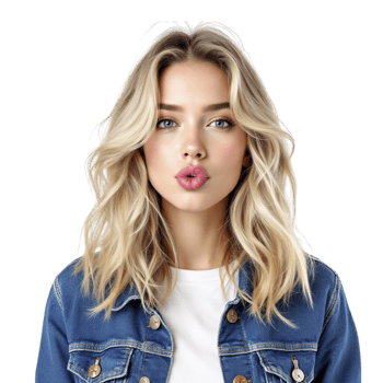 A beautiful blonde woman with a pink lip png