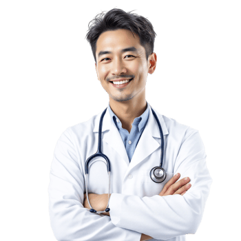 Asian doctor smiling with arms crossed png