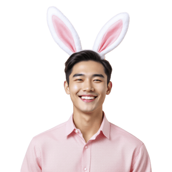 A man wearing bunny ears and smiling png