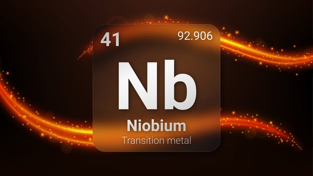 Niobium Transition Metal, Glass Morphism Element Futuristic Neon Light Glow Background Periodic Table, Chemical Symbol, Name, Atomic Mass, Atomic Number, Illustration vector