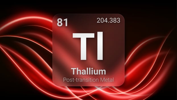 Thallium Post Transition Metal, Glass Morphism Element Futuristic Neon Light Glow Background Periodic Table, Chemical Symbol, Name, Atomic Mass, Atomic Number, Illustration vector