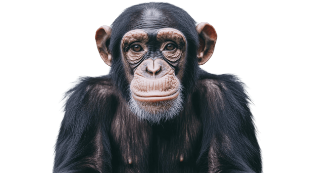 Chimpanzee with Gentle Eyes Looking Forward, cut out transparent png