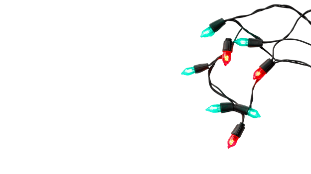 Festive Christmas lights string with red, green bulbs, cut out transparent png