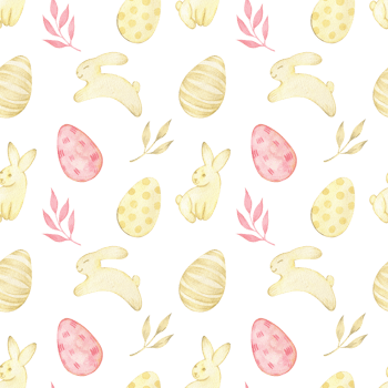 Watercolor seamless pattern for Easter. Easter bunnies, Easter eggs and branches with leaves. Cute print for holiday design and decoration. Happy Easter, packaging design, background, wrapping paper. png