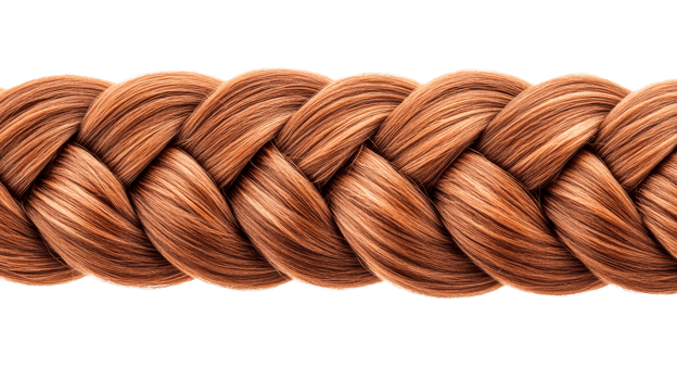 Auburn braid seamless texture close up, cut out transparent png