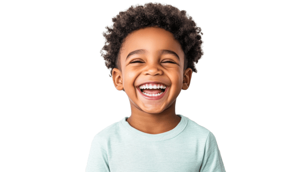 Portrait of happy kid, laughing with open mouth, cut out transparent png