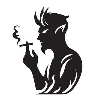Silhouette Devil Smoking Art Illustration Smoking Devil Character vector