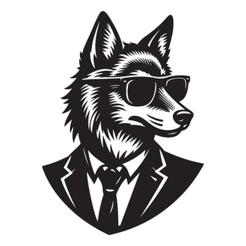 Cool Dog Silhouette Illustration Wearing Suit And Sunglasses vector