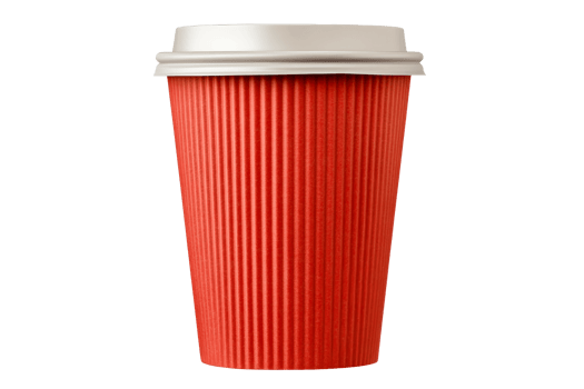 Red ripple coffee cup with lid, takeaway mockup, cut out transparent png