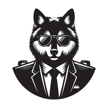 Sophisticated Wolf Silhouette in Suit with Briefcase Icon vector