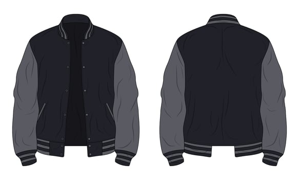 Black and grey varsity jacket mockup front and back view vector