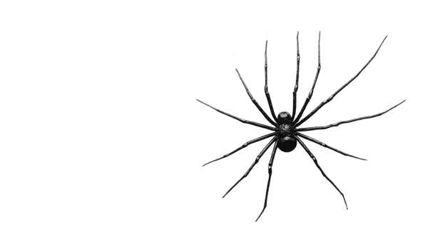 Black widow spider with long legs, isolated on black, cut out transparent png