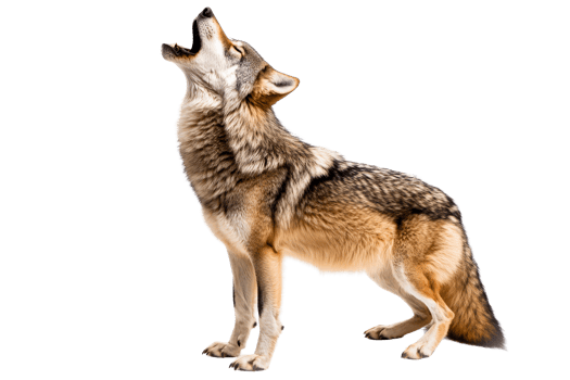 Howling wolf, majestic wild canine portrait, open mouth cry, cut out transparent png