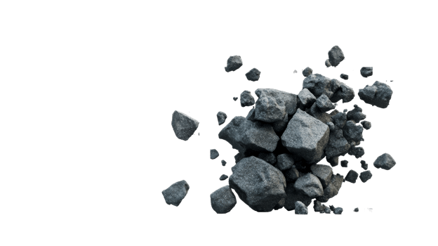 Group of grey rocks and stones are piled, on black background, cut out transparent png