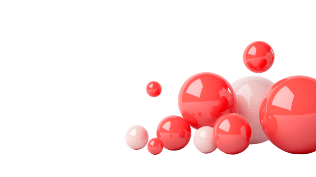 Red and pink spheres composition, modern abstract background, cut out transparent png
