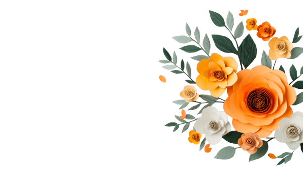 Paper flowers with orange and white details, cutout transparent png