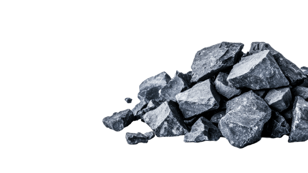 Heap of dark grey rubble stone, crushed rocks, coal mineral, cut out transparent png