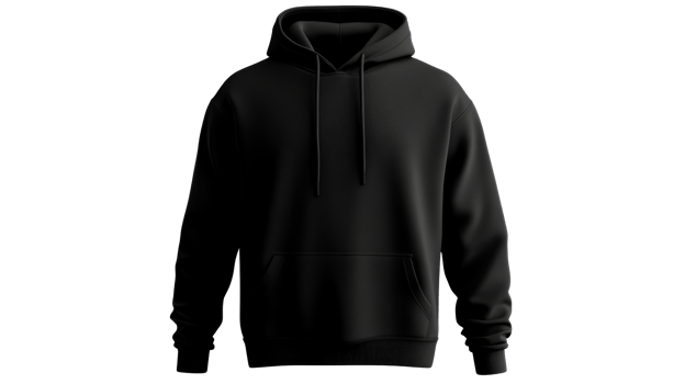 Black hoodie front view clothing apparel mockup, cut out transparent png