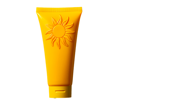Sunscreen tube with sun design, isolated background, cut out transparent png