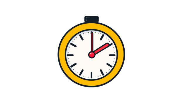 Yellow clock face with red hands showing two o'clock, cut out transparent png